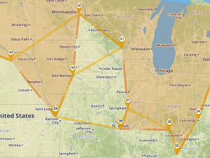 US Historic Sites Intelligent Routing Optimized follows 36 38 37 41 42 40 39 43 to save 2 hours and 30 minutes