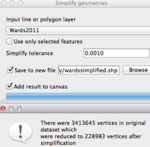 Simplifying geometries at 0.001 tolerance result in 95% savings on nodes.